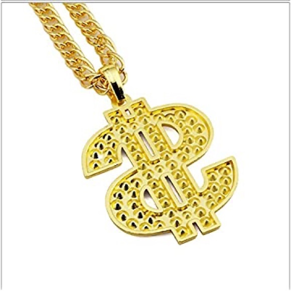 Zara $ Money Gold + Clear Crystals Link Chain Necklace Hip Hop - Picture 4 of 16
